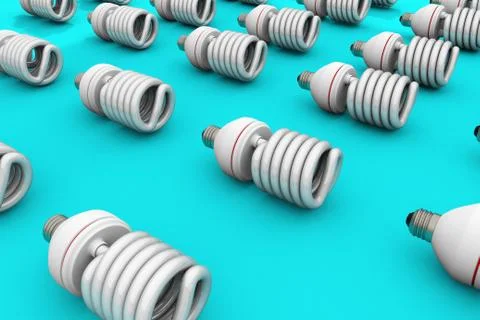 3D Illustration CFL Compact fluorescent lamp pattern on light blue surface. Stock Illustration