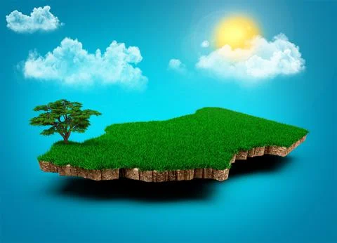 3d illustration of Chad Map in the Clouds with a Tree on it isolated on blue sky Stock Illustration