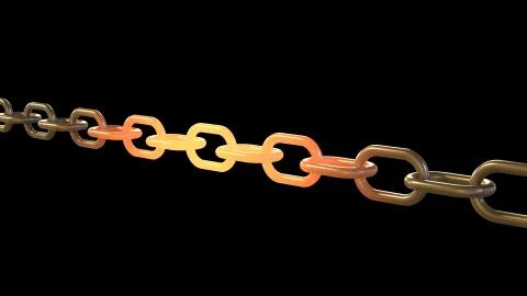 3D illustration of a chain with the middle section glowing red hot Stock Illustration