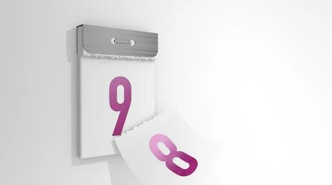 3d illustration of changing days from 8 to 9.  Stock Illustration