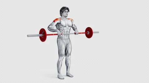3d illustration of a character exercising Barbell Upright Row Video stock 248812475