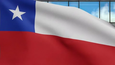 3D illustration Chilean flag in modern skyscraper city. Tower Chile banner-Dan Stock Footage 150149254