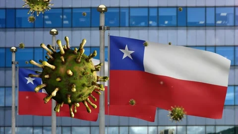 3D illustration Chilean flag on modern skyscraper city. Coronavirus Covid 19-Dan Stock Footage 150149704