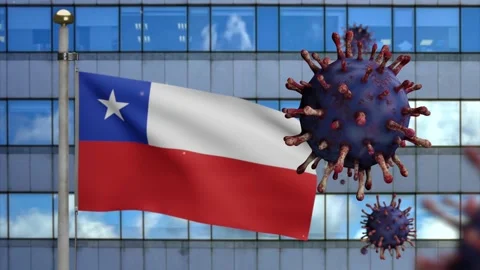 3D illustration Chilean flag on modern skyscraper city. Coronavirus Covid 19-Dan Stock Footage 150149748