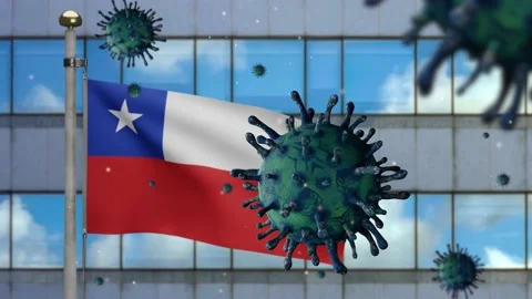 3D illustration Chilean flag on modern skyscraper city. Coronavirus Covid 19-Dan Stock Footage 150149751