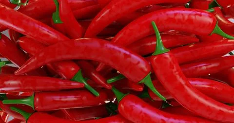 A 3d illustration of a chili pepper render fills the screen. Stock Illustration