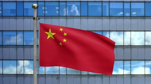 3D illustration Chinese flag in modern skyscraper city. Tower China banner-Dan Stock Footage 150149791