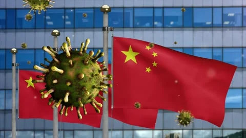 3D illustration Chinese flag on skyscraper city Coronavirus. China Covid 19-Dan Stock Footage 150150347