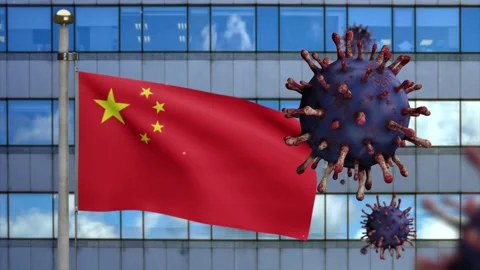 3D illustration Chinese flag on skyscraper city Coronavirus. China Covid 19-Dan Stock Footage 150150387