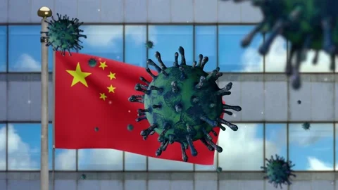 3D illustration Chinese flag on skyscraper city Coronavirus. China Covid 19-Dan Stock Footage 150150390