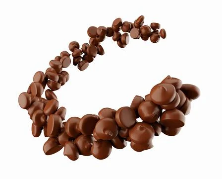 3d illustration of chocolate chips in the shape of a crescent moon Ilustração Stock