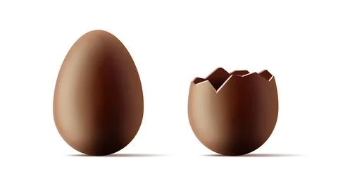 3d illustration of chocolate easter egg, whole and half broken part, render.. 스톡 일러스트
