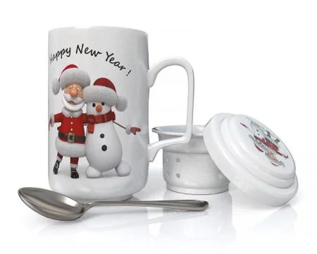3d illustration Christmas tea set Stock Illustration