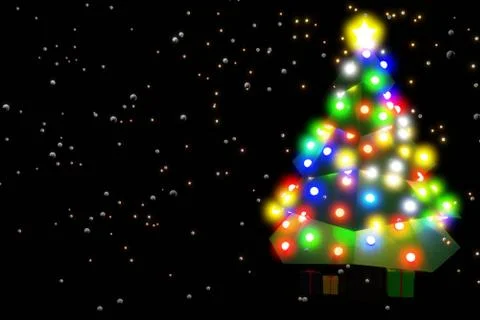 3d illustration of a Christmas tree with lights and gifts Stock Illustration