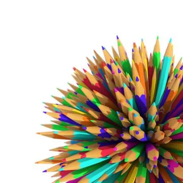 3D Illustration of a circle array of colored pencils in a global formation Stock Illustration