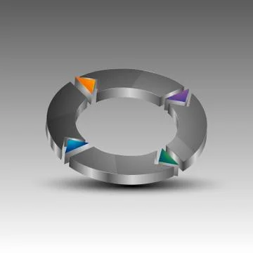 3d illustration of circle emblem with arrows cut out. Stock Illustration