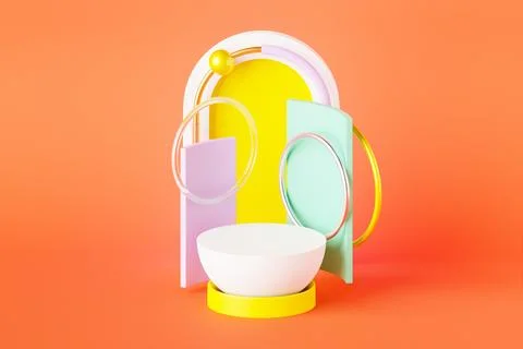 3d illustration of a  circle podium stand on the background of a geometric co Stock Illustration