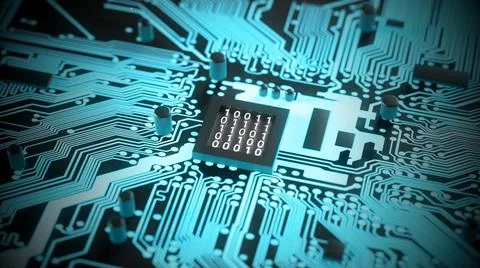 3D illustration of a circuit board with binary digits Stock Illustration