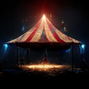 A 3D Illustration of a Circus tent with red colors and the lighting brighten  Stock Illustration