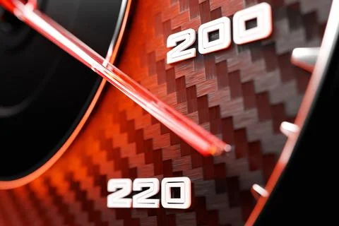3D illustration close up black car panel, digital bright speedometer in sport 스톡 일러스트