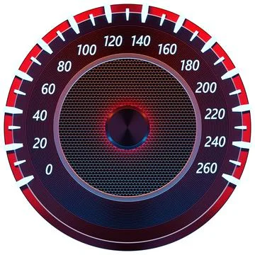 3D illustration close-up black panel of a car, digital bright speedometer in  Stock Illustration