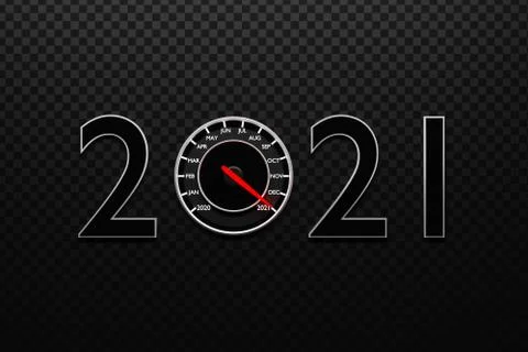 3D illustration close up black speedometer with cutoffs 2020,2021 and calenda Stock Illustration