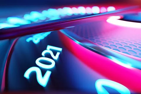 3D illustration close up black speedometer with cutoffs 2021. The concept of  Stock Illustration