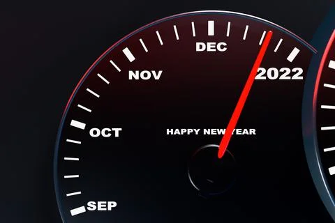 3D illustration close up black speedometer with cutoffs 2022. The concept of Stock Illustration