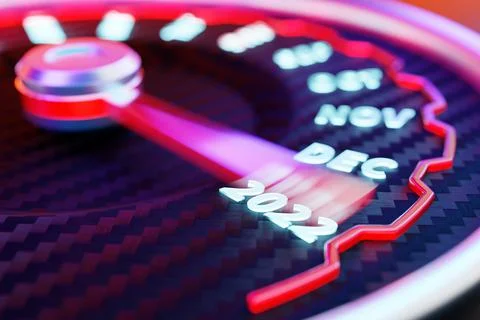 3D illustration close up black speedometer with cutoffs 2021,2022 and calenda Stock Illustration