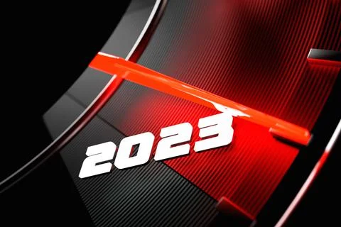 3D illustration close up black speedometer with cutoffs 2022,2023. The concep Stock Illustration