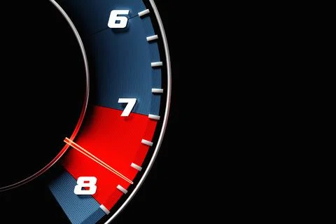 3D illustration close up blue car panel, digital bright tachometer. Tachomete Stock Illustration