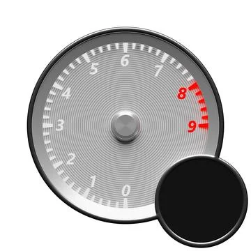 3D illustration close up light car panel, digital bright tachometer on white  Stock Illustration