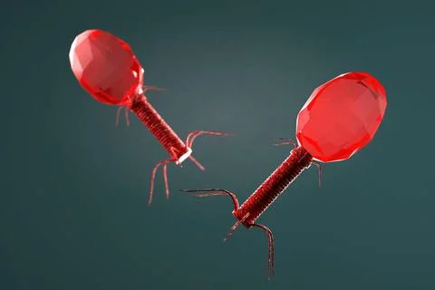 3d illustration, close up of microscope bacteriophage on blue background 3... Stock Photos