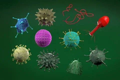 3d illustration, close up of microscope Virus -Influenzal, Bacteriophage, ... Stock Photos