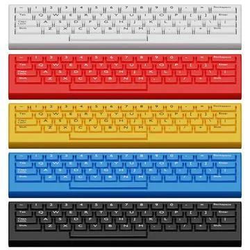 3D illustration, close-up of a realistic computer keyboard in five colors whi Stock Illustration