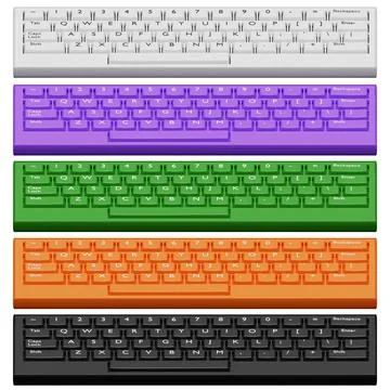 3D illustration, close-up of a realistic computer keyboard in five colors whi Stock Illustration