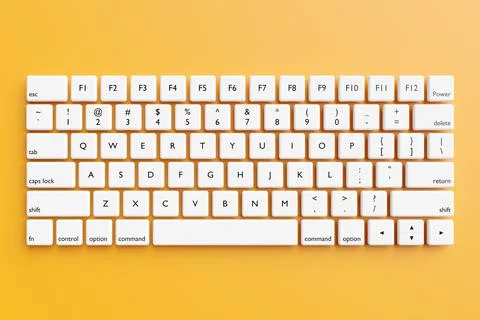 3d illustration, close up of the realistic computer or laptop keyboard  on ye Stock Photos