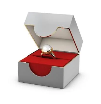3d Illustration of Close-up of a red and gray jewelry box with elegant gold r Stock Illustration