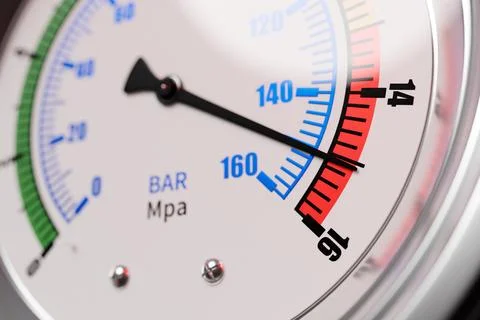 3d illustration , close up of a round barometer with markings up to 160 Stock Illustration