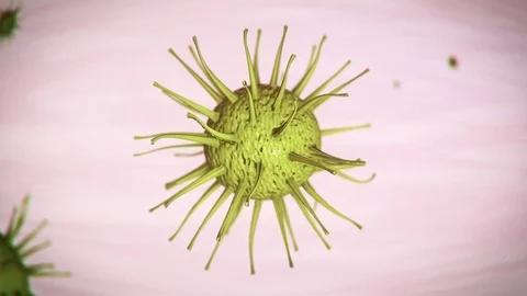 3D-Illustration Closeup green SARS coronavirus cell that affects humans, maki Stock Footage 126137580