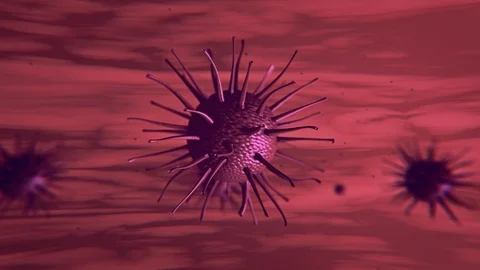 3D-Illustration Closeup of a red SARS coronavirus cell that affects human lung Stock Footage 126137619