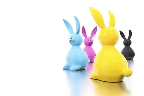 3d illustration of a CMYK easter bunny figures with space for your message Stock Illustration