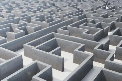 3d illustration cocrete labyrinth, complex problem solving concept Illustrazione stock