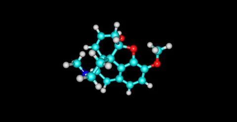 3D illustration of Codeine molecular structure isolated on black Stock Illustration