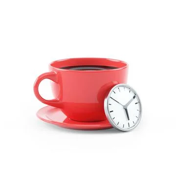 3d illustration of coffee cup with clock Stock Illustration