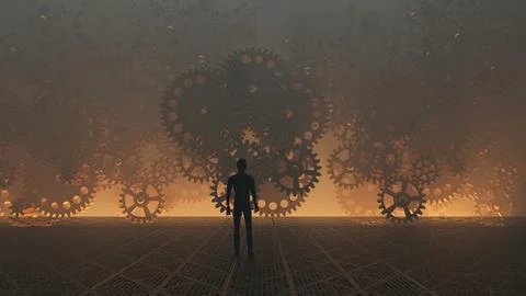 3d Illustration of a cogwheels wall Stock Illustration