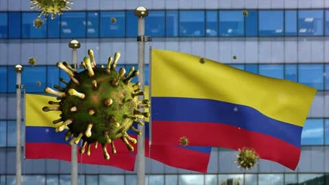 3D illustration Colombian flag on skyscraper city. Coronavirus Covid19 Virus-Dan Stock Footage 150150982