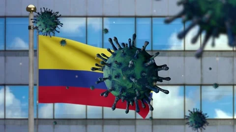 3D illustration Colombian flag on skyscraper city. Coronavirus Covid19 Virus-Dan Stock Footage 150151041