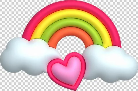 3D illustration Color Rainbow, cloud and heart. minimal style. Stock Illustration