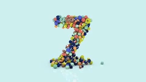 3D illustration from colored objects, colorful number, from falling shapes Illustrazione stock